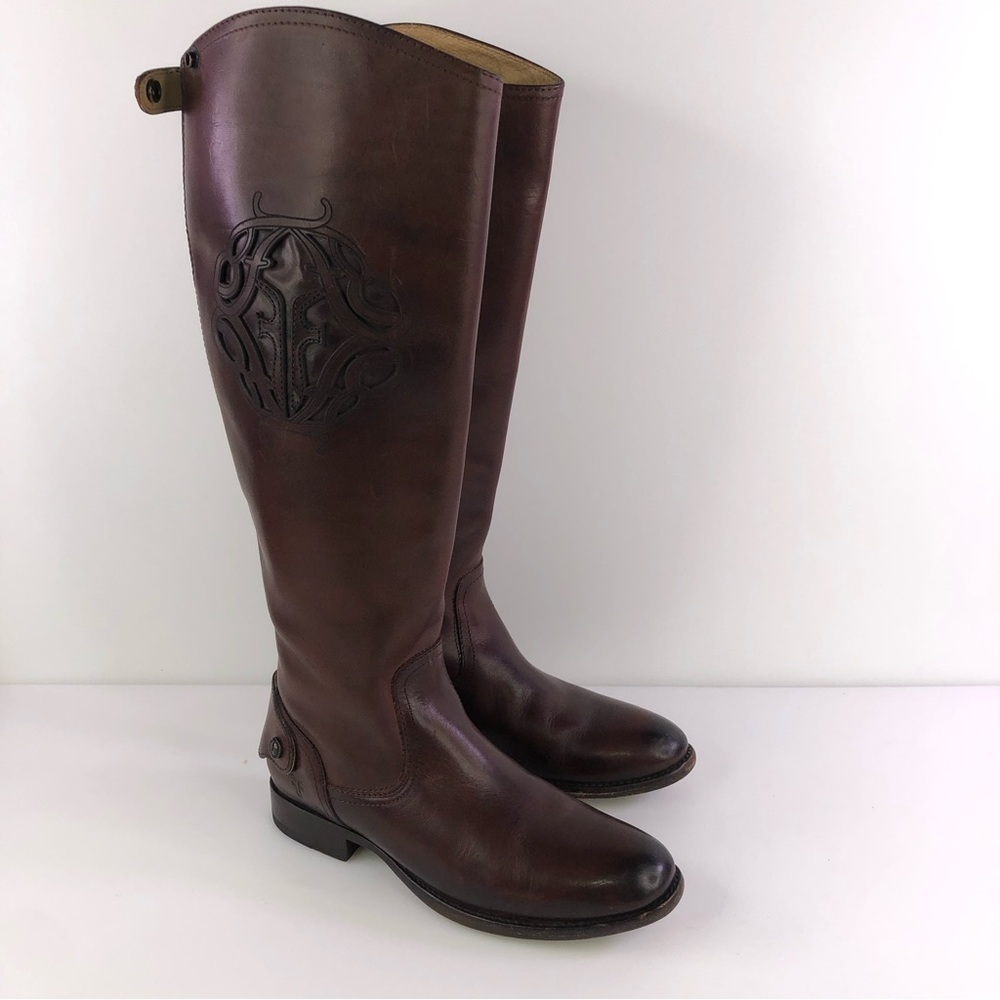 Frye Women's Brown Leather Back Zip Round Toe Riding Boots - Size US 6B